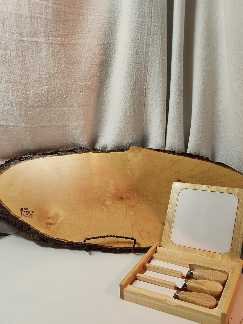 Wooden Cheese Board Platter with Knife Set - Natural